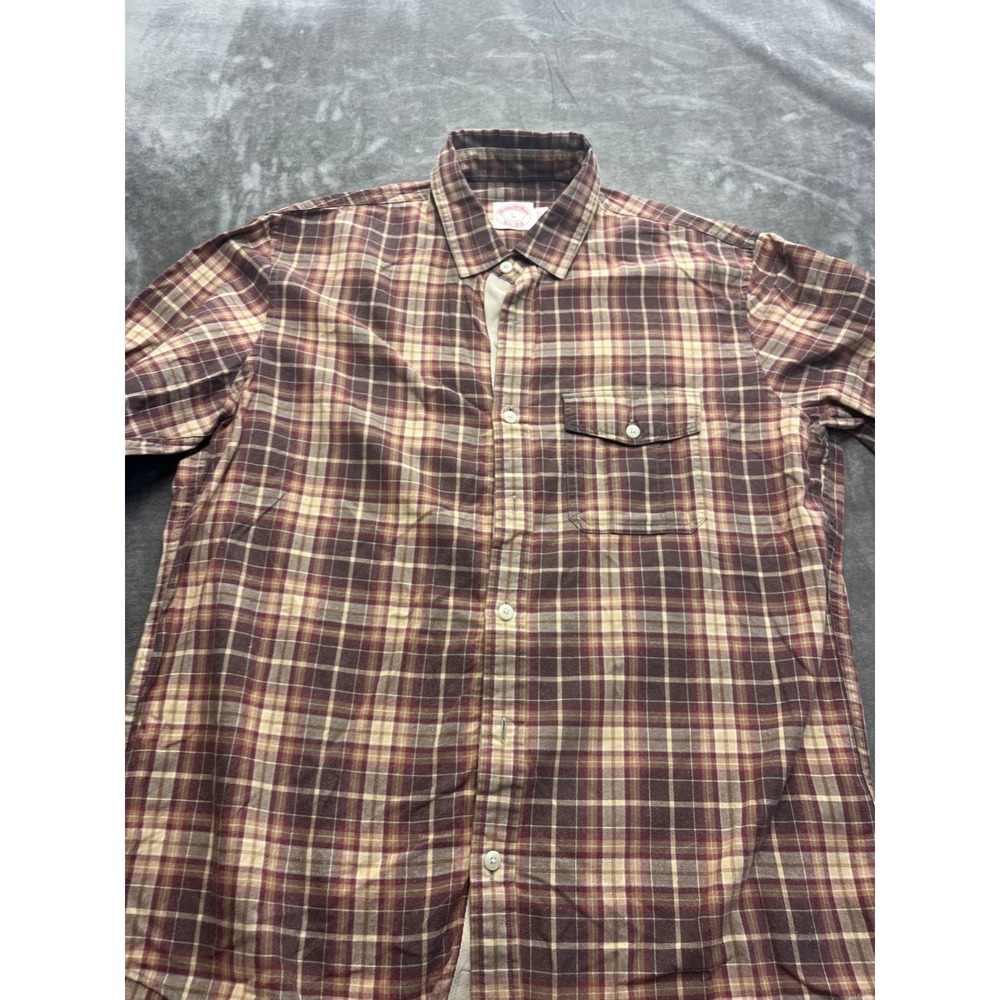 Brooks Brothers Mens Plaid Button Down Shirtβ Burgundy Brown Cotton Large